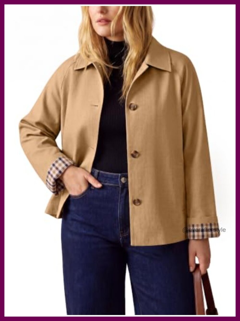 Women's Plus Size Cropped Trench Coat with Plaid Lining, Lightweight Casual